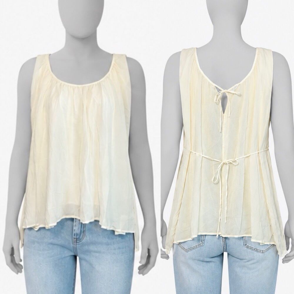 Garnet Hill Silk Swing Top Size 6 Ivory/Cream Tie-Back Sleeveless Lightweight